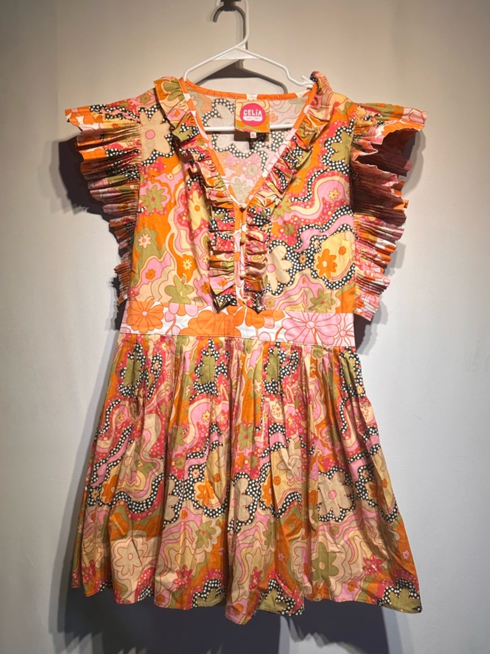 CeliaB Lirio Multicolor Pink & Orange Floral Ruffle Mini Dress